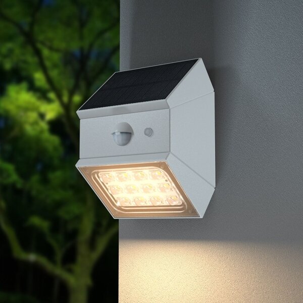 LED соларен стенен осветител със сензор LED/2,5W/3,7V IP65 1200 mAh бял