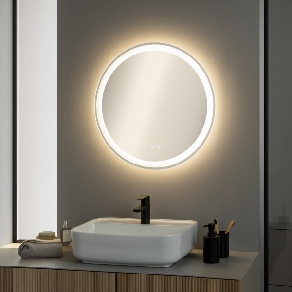 Brilagi-LED Димируемо огледало за баня с подгряване и LED подсветка AVA PRO LED/18W/230V Ø 60 см IP44
