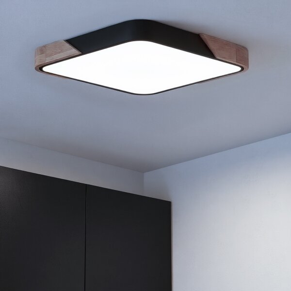 Brilagi - димируемо LED осветително тяло PILANA LED/60W/230V дъб/черно 56x56 cm + дистанционно управление