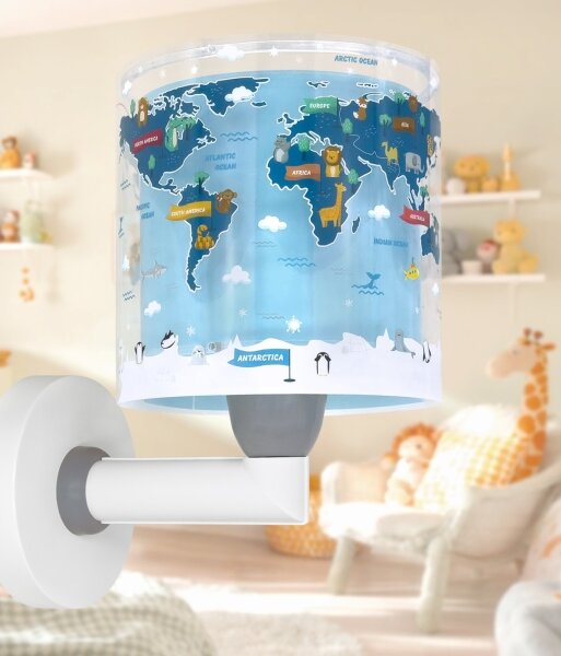 Dalber 40679 - Детска стенна лампа WORLD 1xE27/15W/230V синя