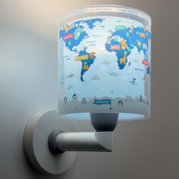 Dalber 40679 - Детска стенна лампа WORLD 1xE27/15W/230V синя