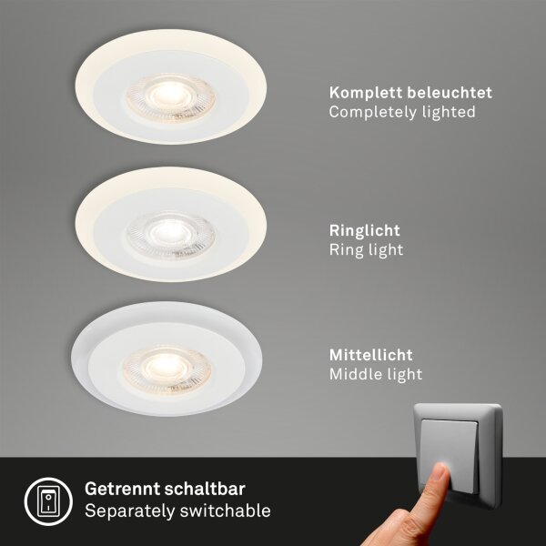 Briloner 7039036 - КОМПЛЕКТ 3x LED вградено таванно осветително тяло за баня 3xLED/5W/230V IP44 бяло