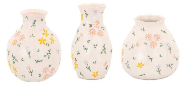 Кремави глинени вази в комплект 3 бр. (височина 10 cm) Ditsy Floral – Sass & Belle