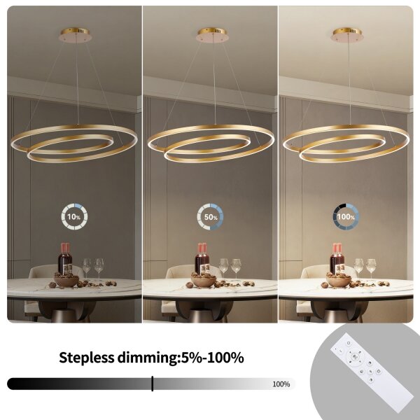 Brilagi-LED Полилей с димер на кабел TWISTER LED/105W/230V диам. 100 cm златист + дистанционно управление