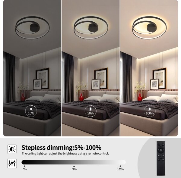 Brilagi- димируемо LED таванно осветително тяло TWISTER LED/48W/230V диам. 50 см, черно + с дистанционно управление