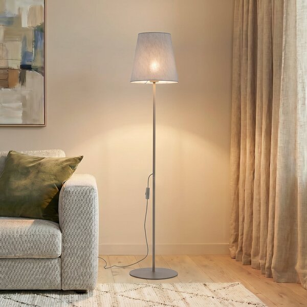 TK Lighting Стойка „Елизабет“, пясъчно-бежова, лен, височина 152 см, E27, Бежов, Дневна/трапезария, Плат / текстил, Модерен