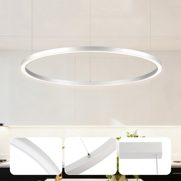 Brilagi-LED Димируем висящ полилей на кабел PORTOFINO LED/60W/230V диам. 80 см сребрист + дистанционно управление