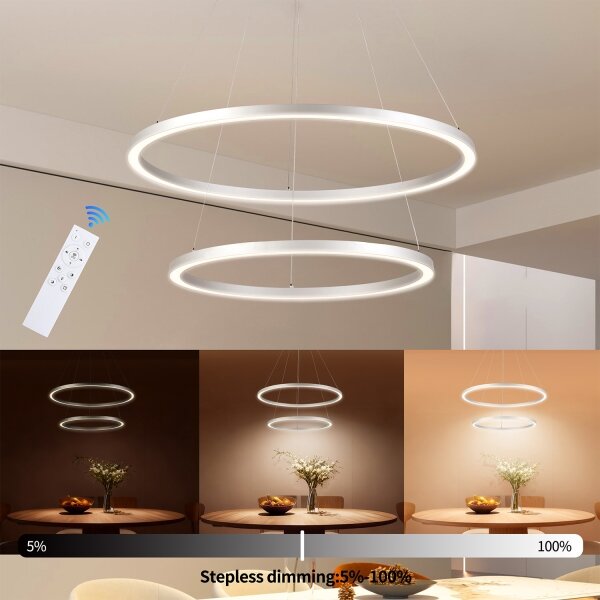 Brilagi-LED Димируема висяща лампа на кабел PORTOFINO LED/98W/230V Ø 80 cm, сребриста + дистанционно управление