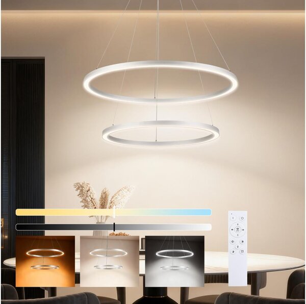 Brilagi-LED Димируема висяща лампа на кабел PORTOFINO LED/98W/230V Ø 80 cm, сребриста + дистанционно управление