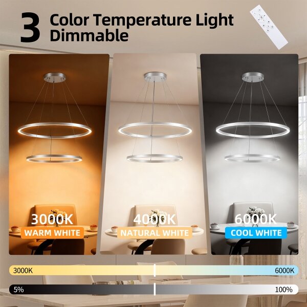 Brilagi-LED Димируема висяща лампа на кабел PORTOFINO LED/98W/230V Ø 80 cm, сребриста + дистанционно управление