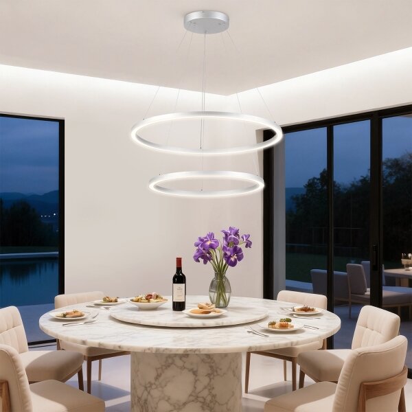Brilagi-LED Димируема висяща лампа на кабел PORTOFINO LED/98W/230V Ø 80 cm, сребриста + дистанционно управление