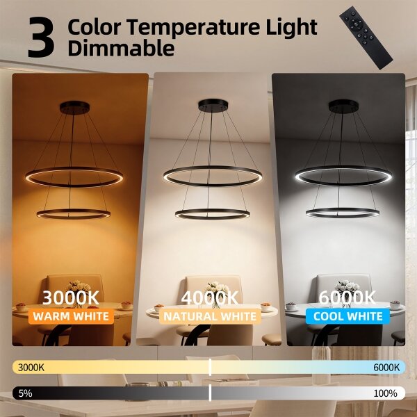 Brilagi - LED полилей с възможност за димиране на кабел PORTOFINO LED/98W/230V Ø 80 см черен + с дистанционно управление