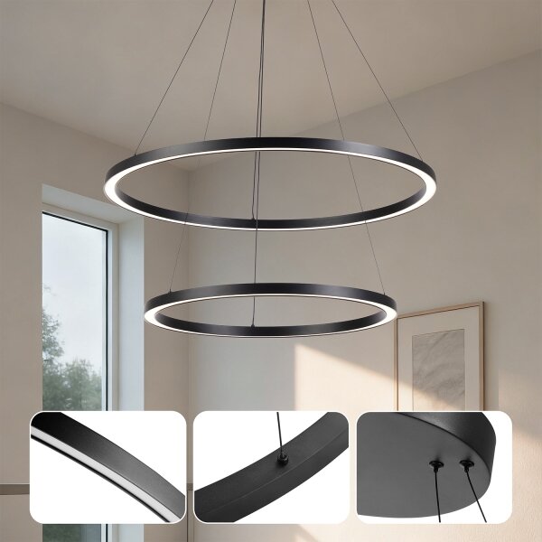 Brilagi - LED полилей с възможност за димиране на кабел PORTOFINO LED/98W/230V Ø 80 см черен + с дистанционно управление