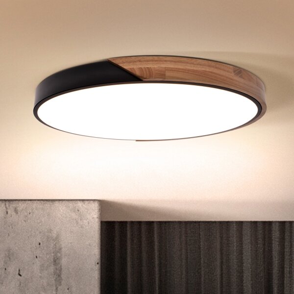 Brilagi - Димируемо LED осветително тяло PILANA LED/60W/230V, дъб/черен, Ø 60 см + дистанционно управление