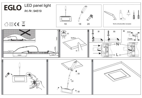Eglo 94519 - LED вградено таванно осветително тяло FUEVA 1 LED/2,7W/230V