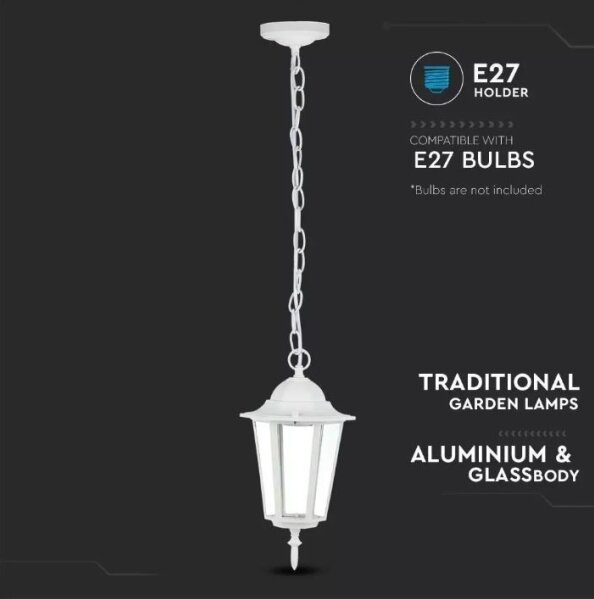 Екстериорен висящ полилей 1xE27/60W/230V IP44 бял
