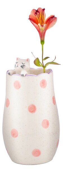 Бяла ваза от доломит (височина 18 cm) Peeking Cat – Sass & Belle