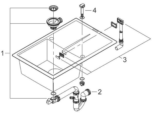 Grohe K400 Композитна кухненска мивка с отцедник, 780 x 500 mm, черен гранит