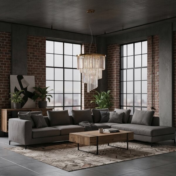 Ideal Lux - Кристален пендел CARLTON 12xE14/40W/230V Ø 50 см златист