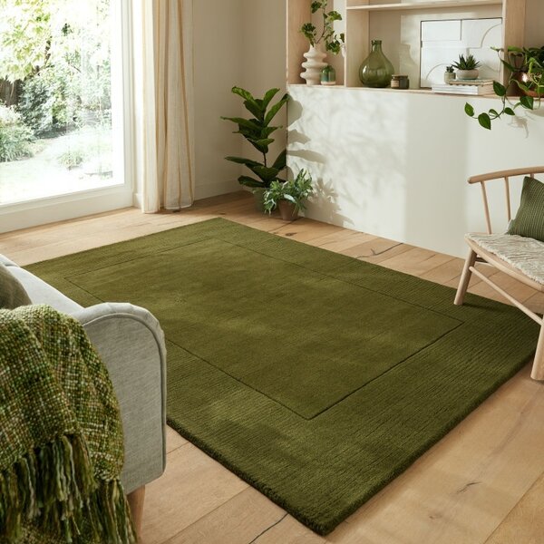 Текстуриран вълнен граничен килим зелен 160X230 cm, Flair Rugs