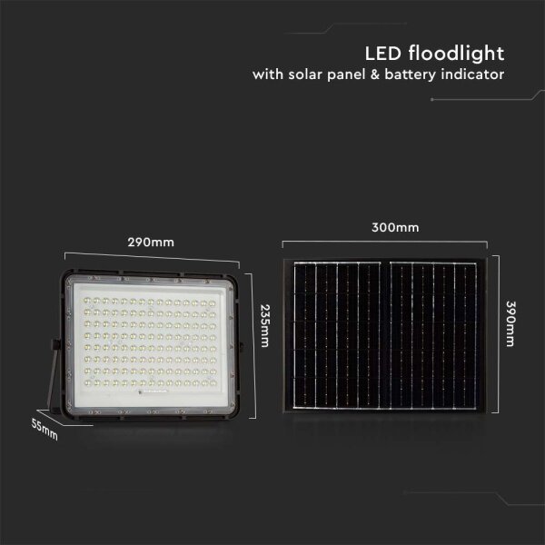 LED Екстериорен соларен прожектор LED/20W/3,2V 6400K черен + д.у