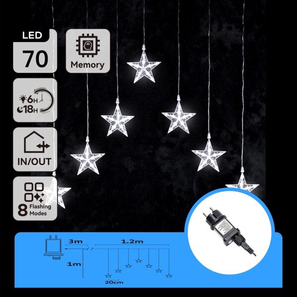 Aigostar - LED външна гирлянда 70xLED/230V 1,2x1m IP44 студено бяла звезди