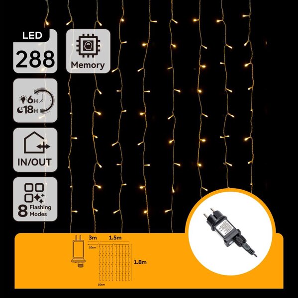 Aigostar - LED външен коледен гирлянд 288xLED/3,6W/230V 1,5x1,8m IP44 топла бяла