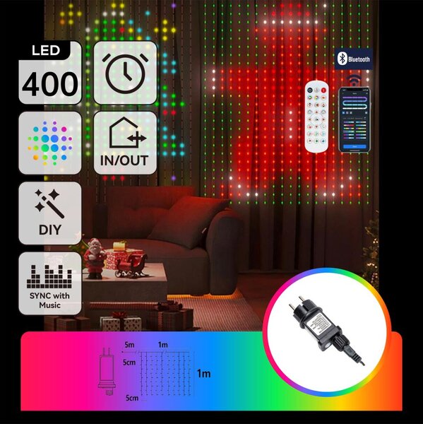 Aigostar - LED RGBY декоративна гирлянда 400xLED/15W/230V 1x1m IP44 + ДУ