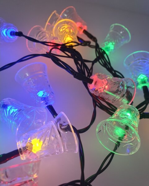 Vъншна LED гирлянда 20xLED/2xAA 2,2 m IP44 многоцветни звънчета