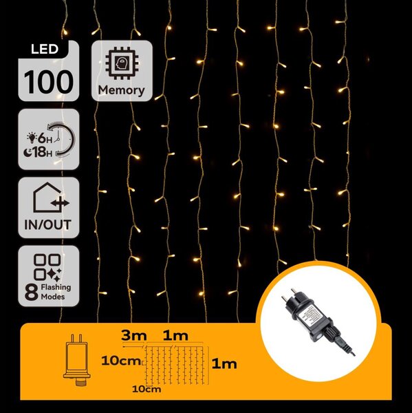 Aigostar - LED външна коледна гирлянда 100xLED/8 функции 4x1m IP44 топло бяло