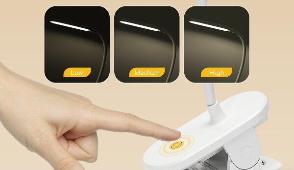 Aigostar LED регулируема настолна лампа с клипс, 2,5W, 1200mAh, бяла