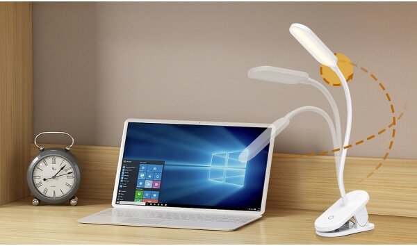 Aigostar LED регулируема настолна лампа с клипс, 2,5W, 1200mAh, бяла