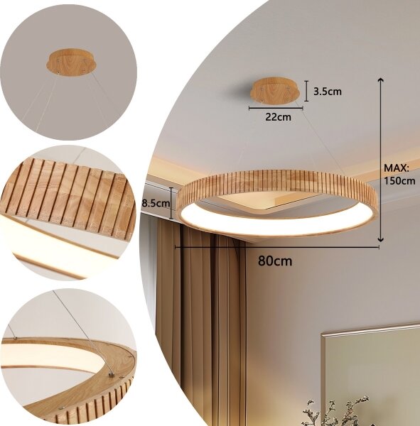 Brilagi - LED полилей на кабел FALCON WOOD MODERN LED/60W/230V пр. 80 см дърво