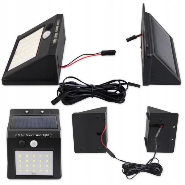 LED соларно стенно осветително тяло със сензор и външен панел LED/0,55W/3,7V IP44