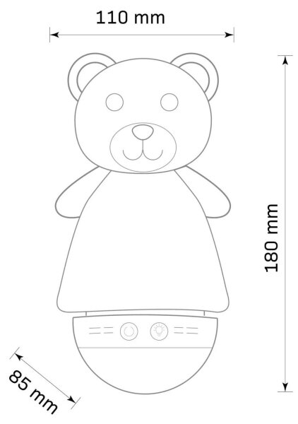 LED RGB детска нощна лампа с мелодия, 3xAAA/5V, мече