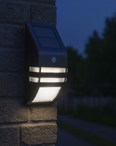 LED соларен стенен фенер с сензор LED/3,7V 500 mAh IP44 черен