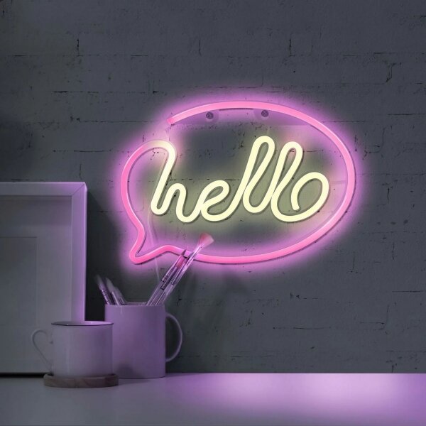 LED неонова стенна декорация HELLO LED/3W/3xAA USB розова