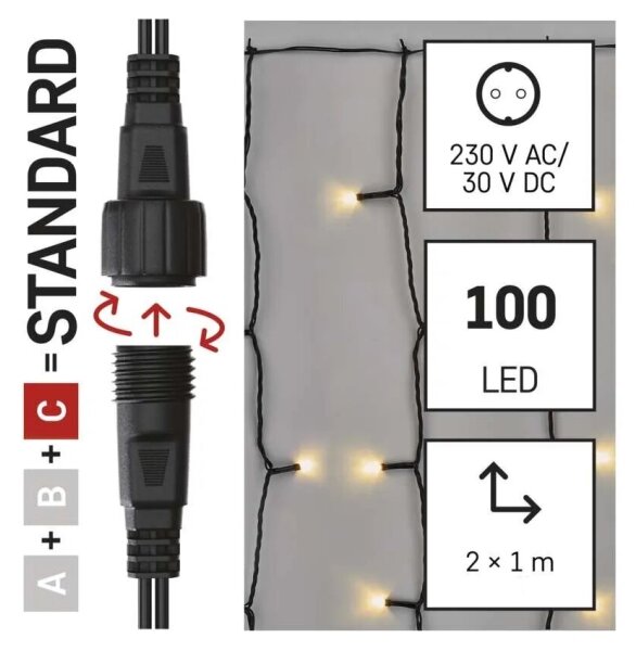 LED външна гирлянда 100xLED/1x2m IP44 топла бяла светлина