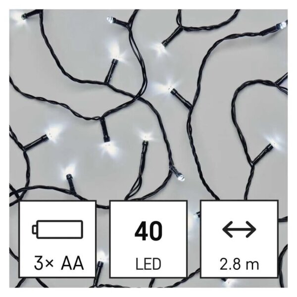 LED външна гирлянда 40xLED/3xAA 3,3m IP44 студено бяло