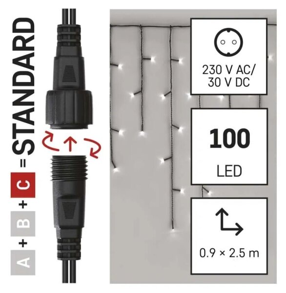 LED външен гирлянд 100xLED/2,5x0,9m IP44 студено бяла