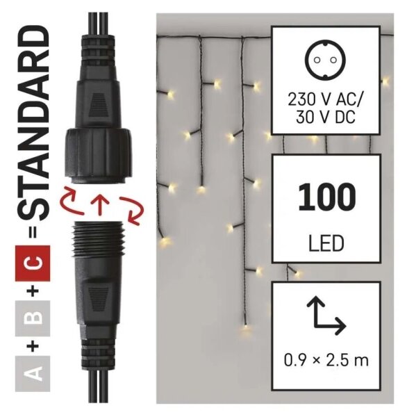 LED външен гирлянд 100xLED/2,5x0,9m IP44 топло бяло