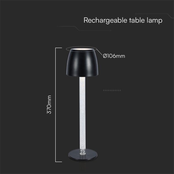 LED регулируема настолна лампа, зареждаща, 3W, 5V, 3000K, черна