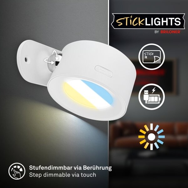 Briloner 3896016 - Димируемо презареждаемо настенно LED осветително тяло TARI LED/1,6W/5V 1500 mAh бяло