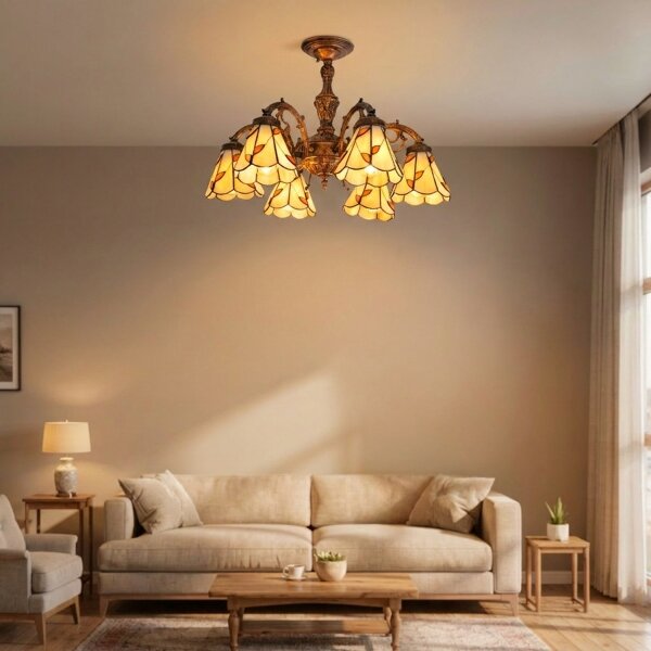 Brilagi - Витражен плафонен полилей в стил Тифани FOLIA 6xE27/60W/230V, диаметър 60 см
