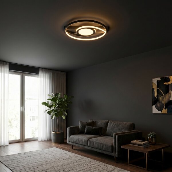 Brilagi - Димируемо LED таванно осветително тяло TWIRL LED/38W/230V черно + дистанционно управление
