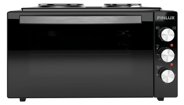 Мини готварска печка Finlux FMC-4545BS, 45л. обем, 2 нагревателни зони, двойно стъкло, емайлирана повърхност, черна