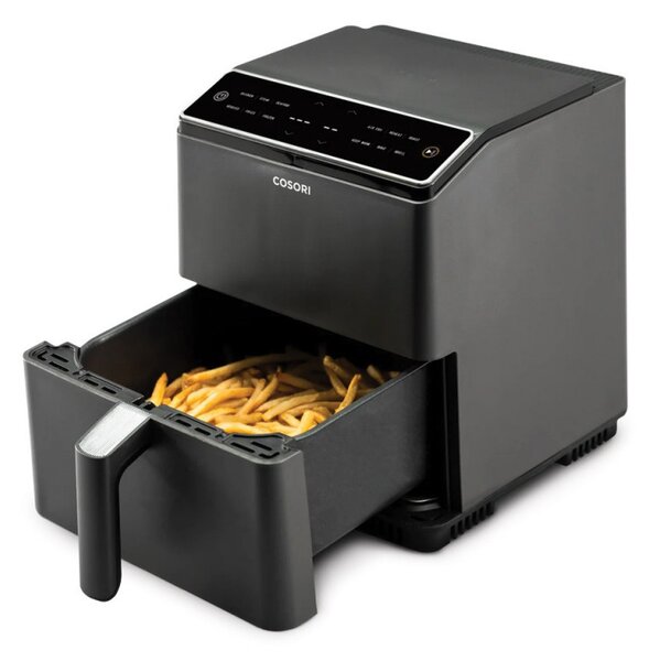 Фритюрник с горещ въздух Cosori Dual Blaze Pro CAF-P681S, 1700 W, 6.4 л, 12 програми, 360 ThermoIQ, Двойни нагреватели, Керамично покритие без PFAS, Черен