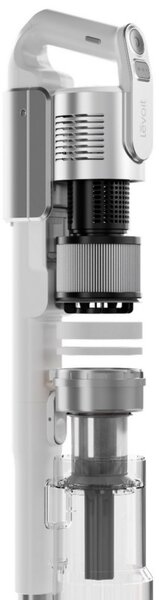 Вертикална прахосмукачка Levoit VortexIQ LSV-V221-VEU, 210W, 0.85 л, 50 мин, 3 степени, Зелена светлина при четката NeoSight™, 5-степенна HEPA, 180° глава, Бял/сребрист