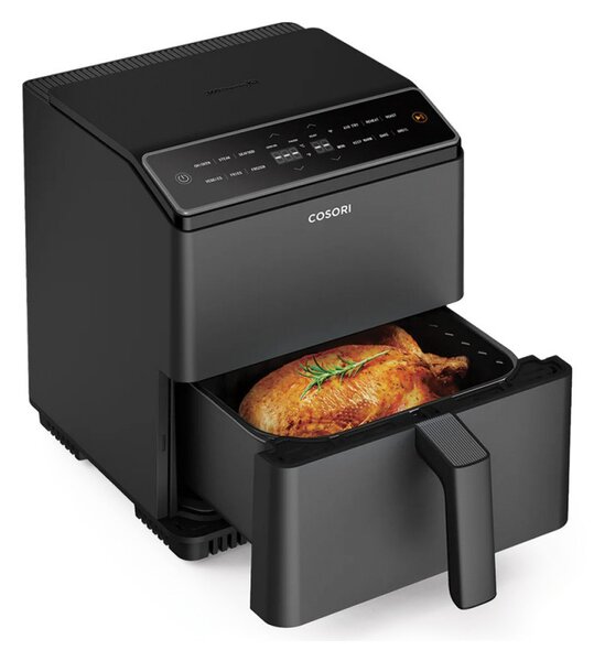 Фритюрник с горещ въздух Cosori Dual Blaze Pro CAF-P681S, 1700 W, 6.4 л, 12 програми, 360 ThermoIQ, Двойни нагреватели, Керамично покритие без PFAS, Черен