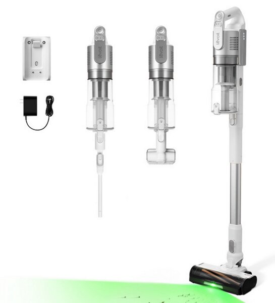 Вертикална прахосмукачка Levoit VortexIQ LSV-V221-VEU, 210W, 0.85 л, 50 мин, 3 степени, Зелена светлина при четката NeoSight™, 5-степенна HEPA, 180° глава, Бял/сребрист